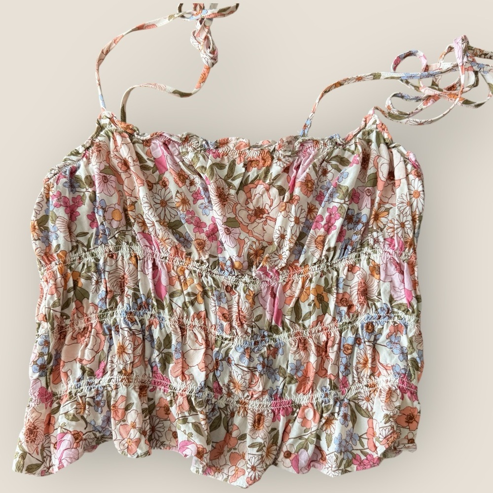 Lucy Star | Smocked Floral Peplum Top | Size L